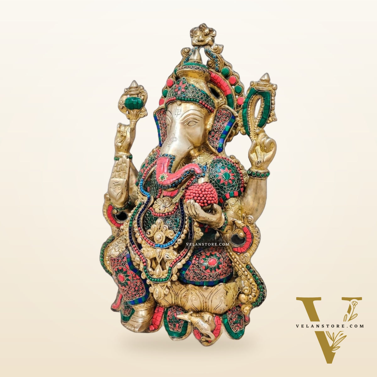 Ganesha Brass Idol with stonework 21 inches