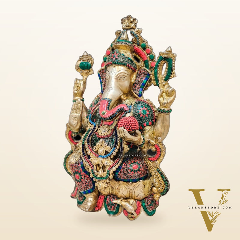 Ganesha Brass Idol with stonework 21 inches