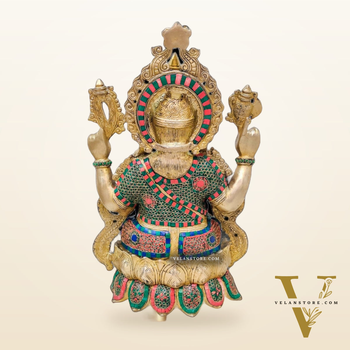 Ganesha Brass Idol with stonework 21 inches
