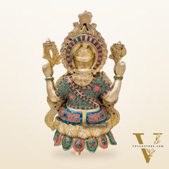 Ganesha Brass Idol with stonework 21 inches
