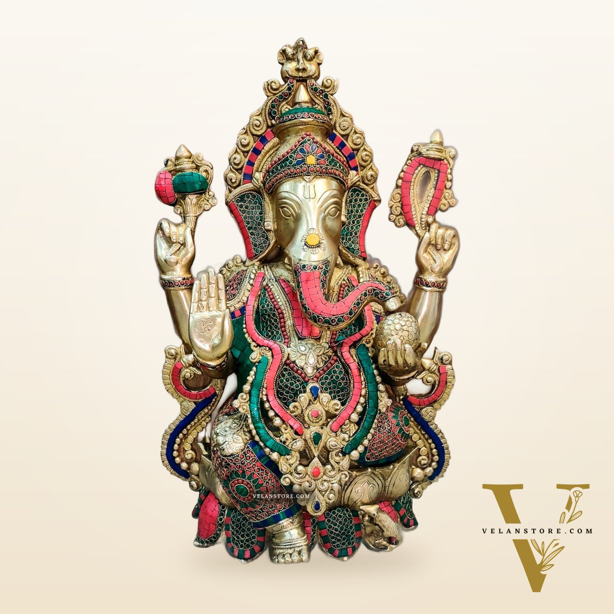 Ganesha Brass Idol with stonework 21 inches