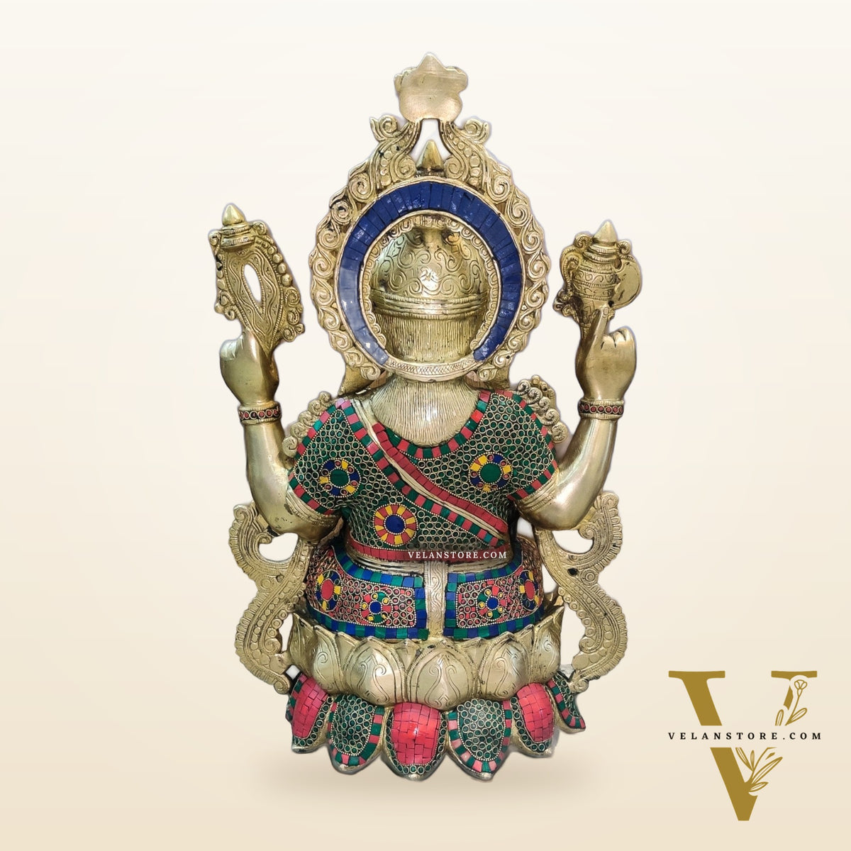 Ganesha Brass Idol with stonework 21 inches