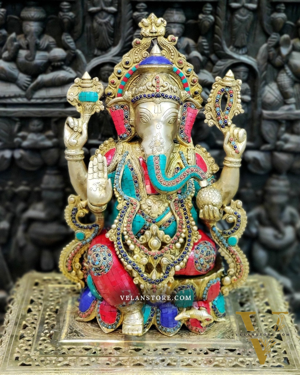 Ganesha Brass Idol with stonework 21 inches