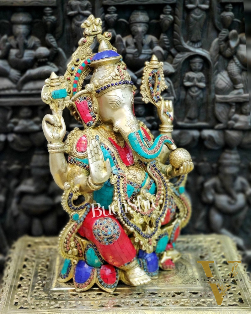 Ganesha Brass Idol with stonework 21 inches