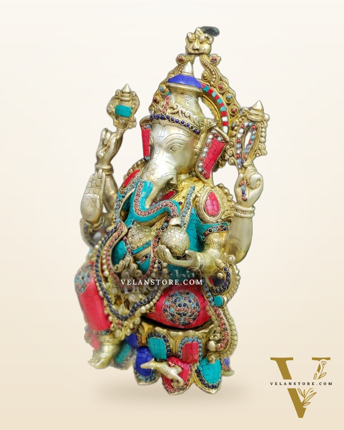 Ganesha Brass Idol with stonework 21 inches