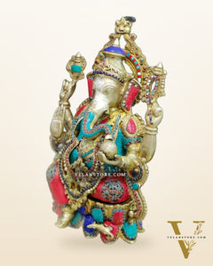 Ganesha Brass Idol with stonework 21 inches