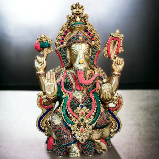 Ganesha Brass Idol with stonework 21 inches
