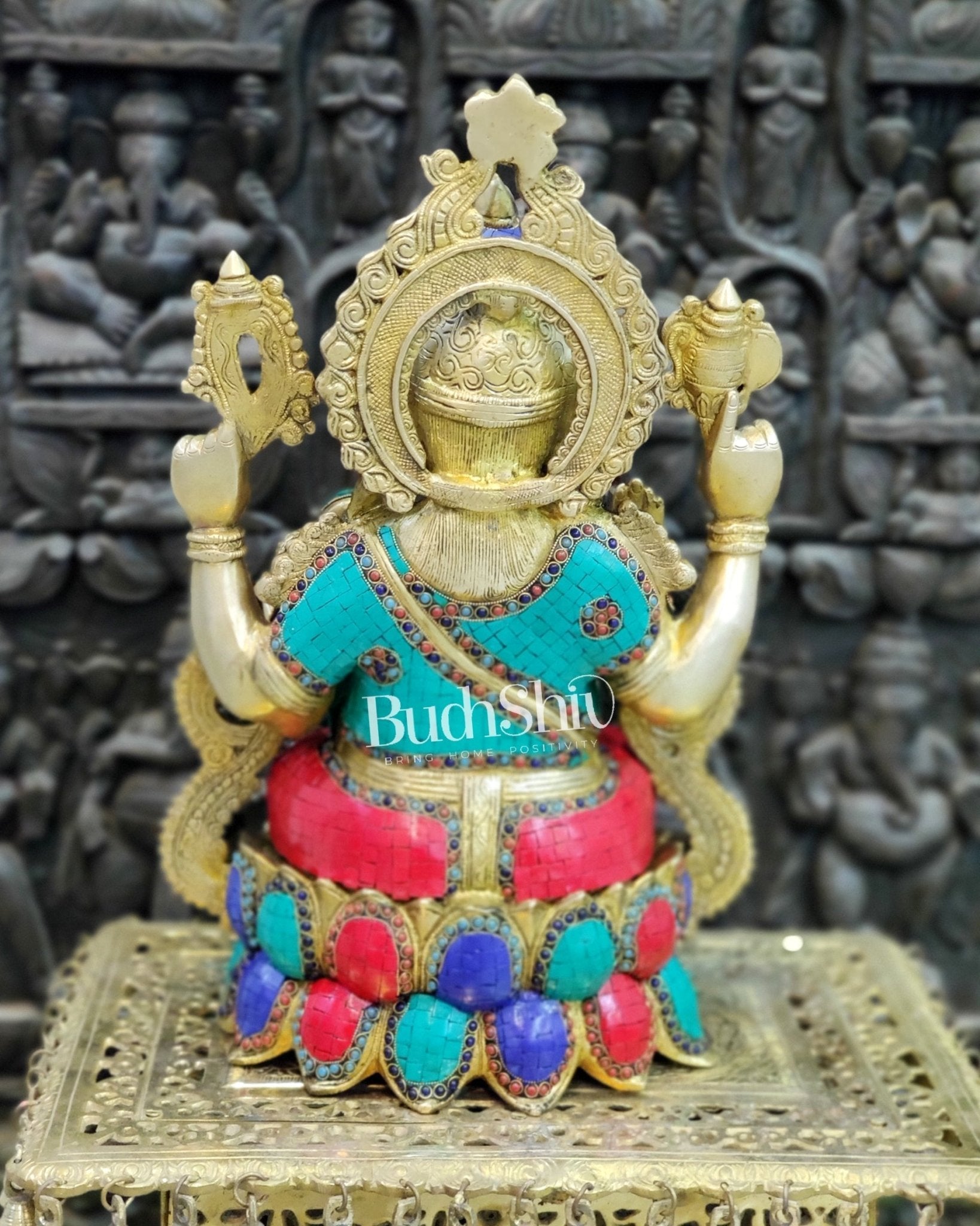 Ganesha Brass Idol with stonework 21 inches