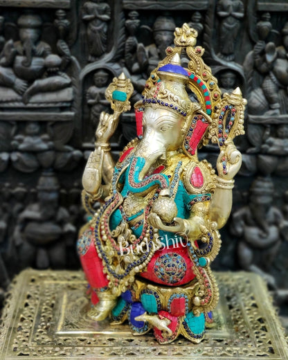 Ganesha Brass Idol with stonework 21 inches
