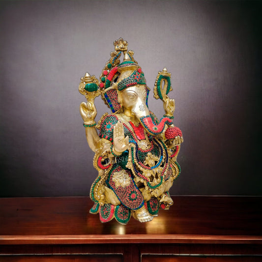 Ganesha Brass Idol with stonework 21 inches