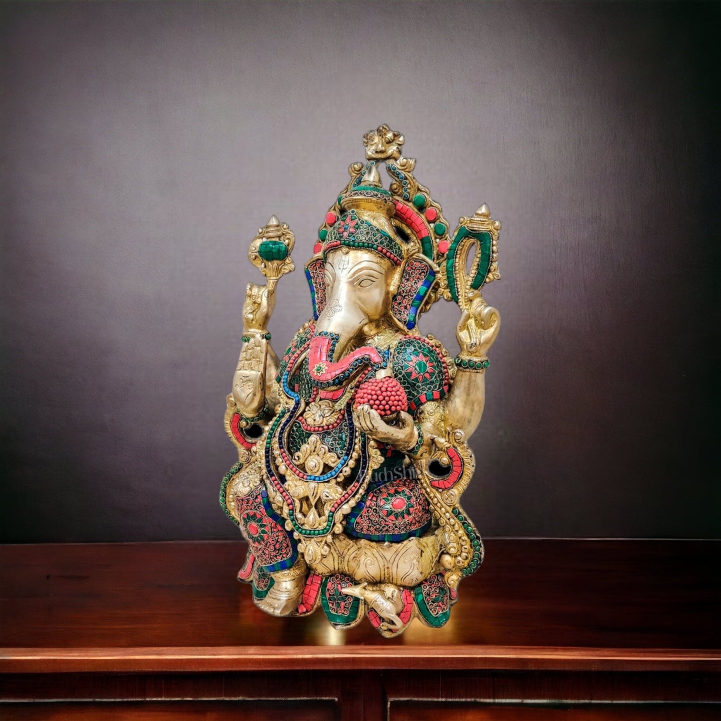 Ganesha Brass Idol with stonework 21 inches