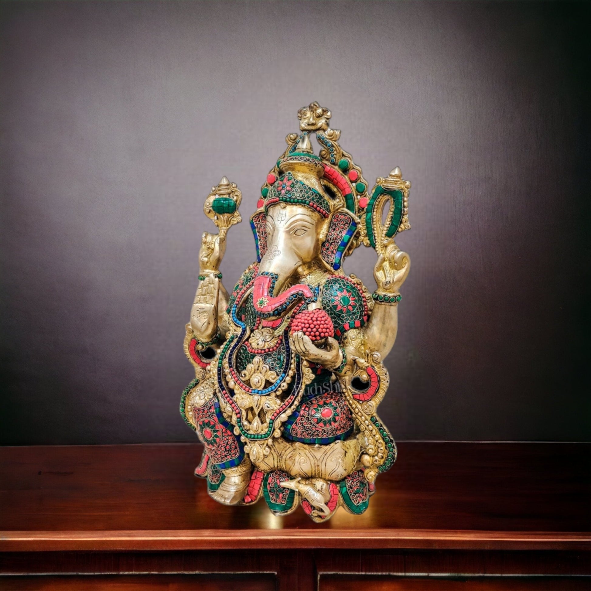 Ganesha Brass Idol with stonework 21 inches