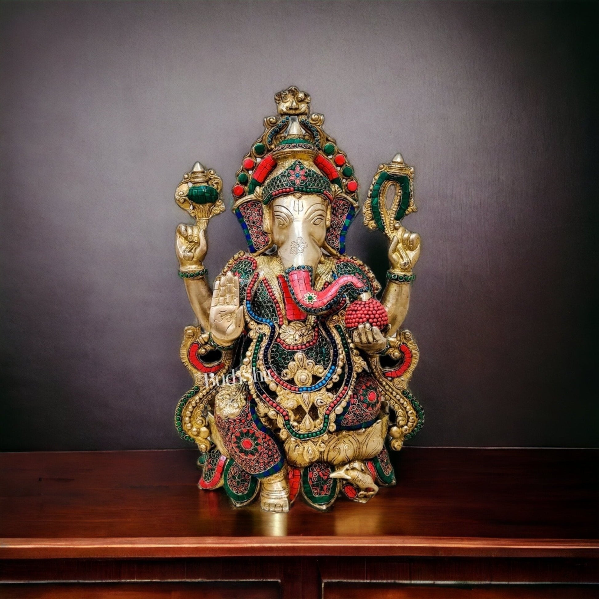 Ganesha Brass Idol with stonework 21 inches