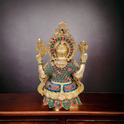 Ganesha Brass Idol with stonework 21 inches