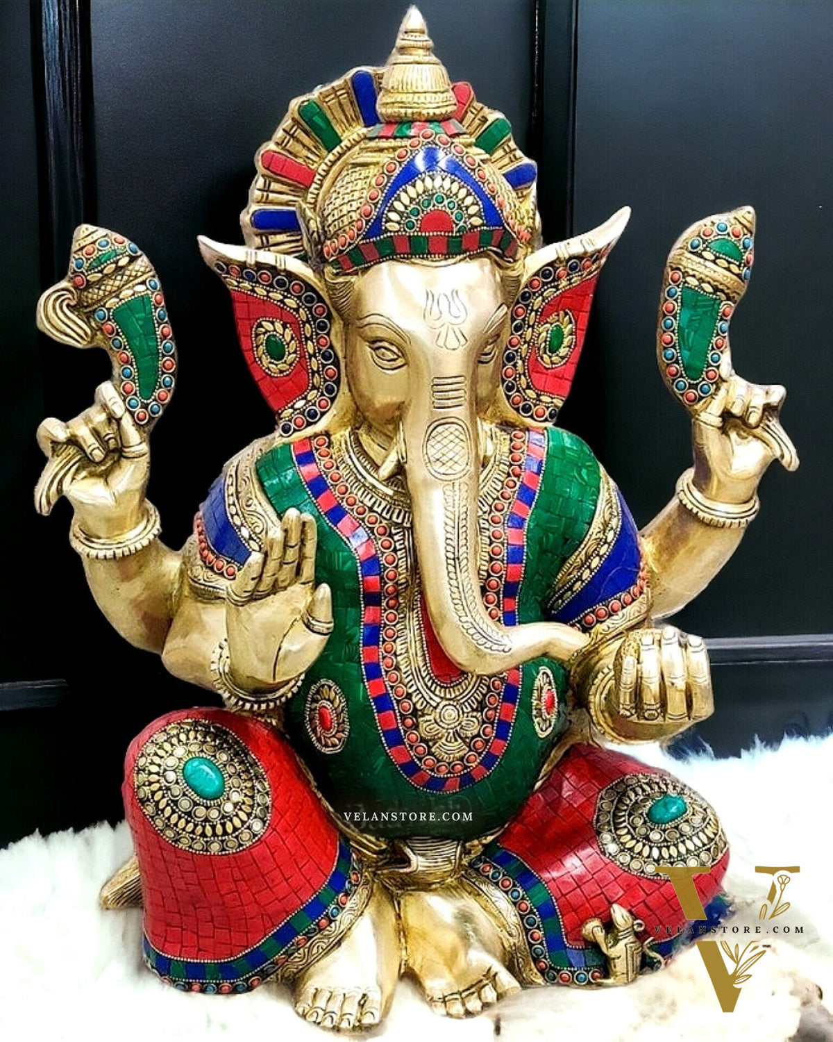 Ganesha Brass Idol with stonework