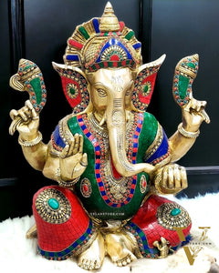 Ganesha Brass Idol with stonework