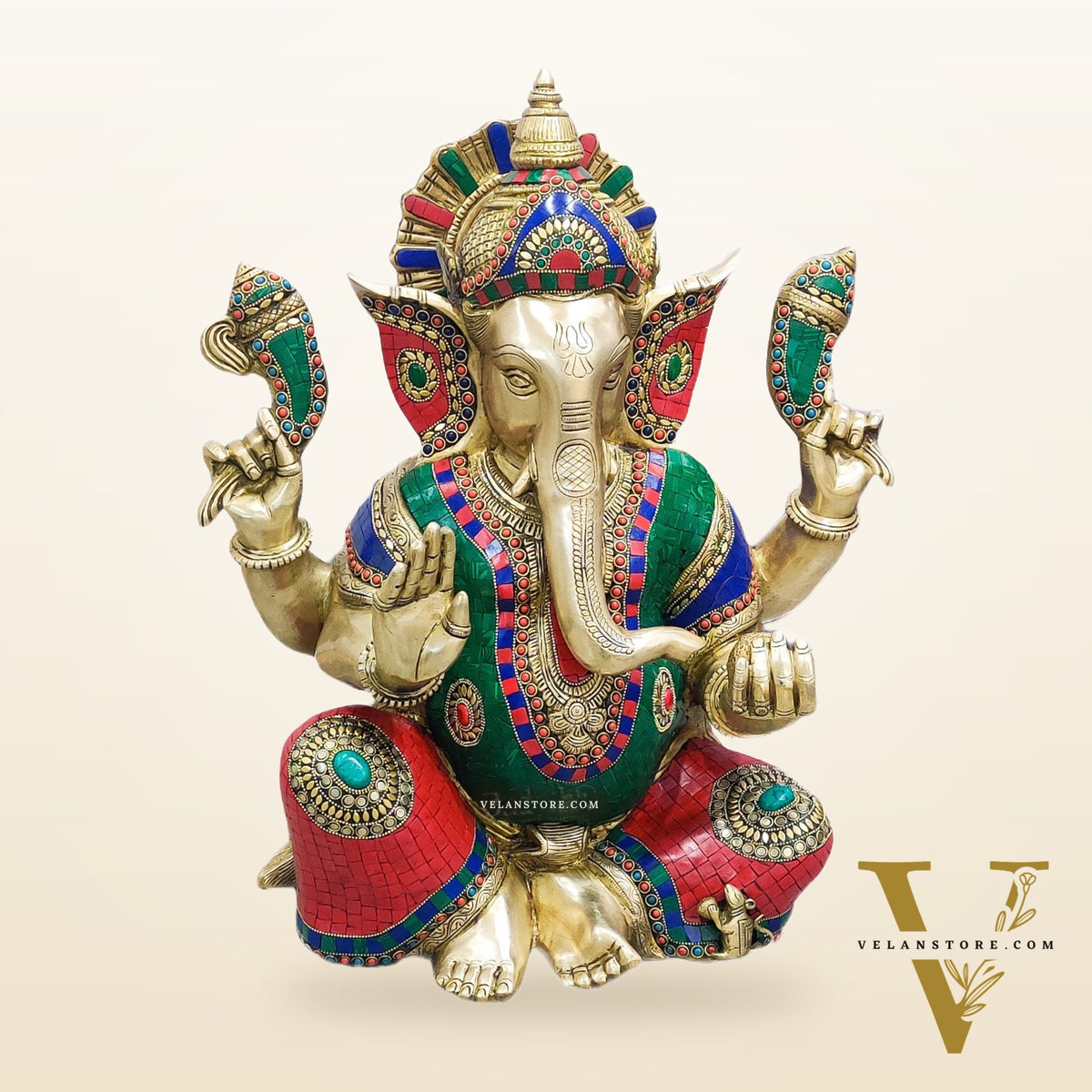 Ganesha Brass Idol with stonework