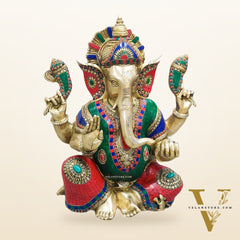 Ganesha Brass Idol with stonework