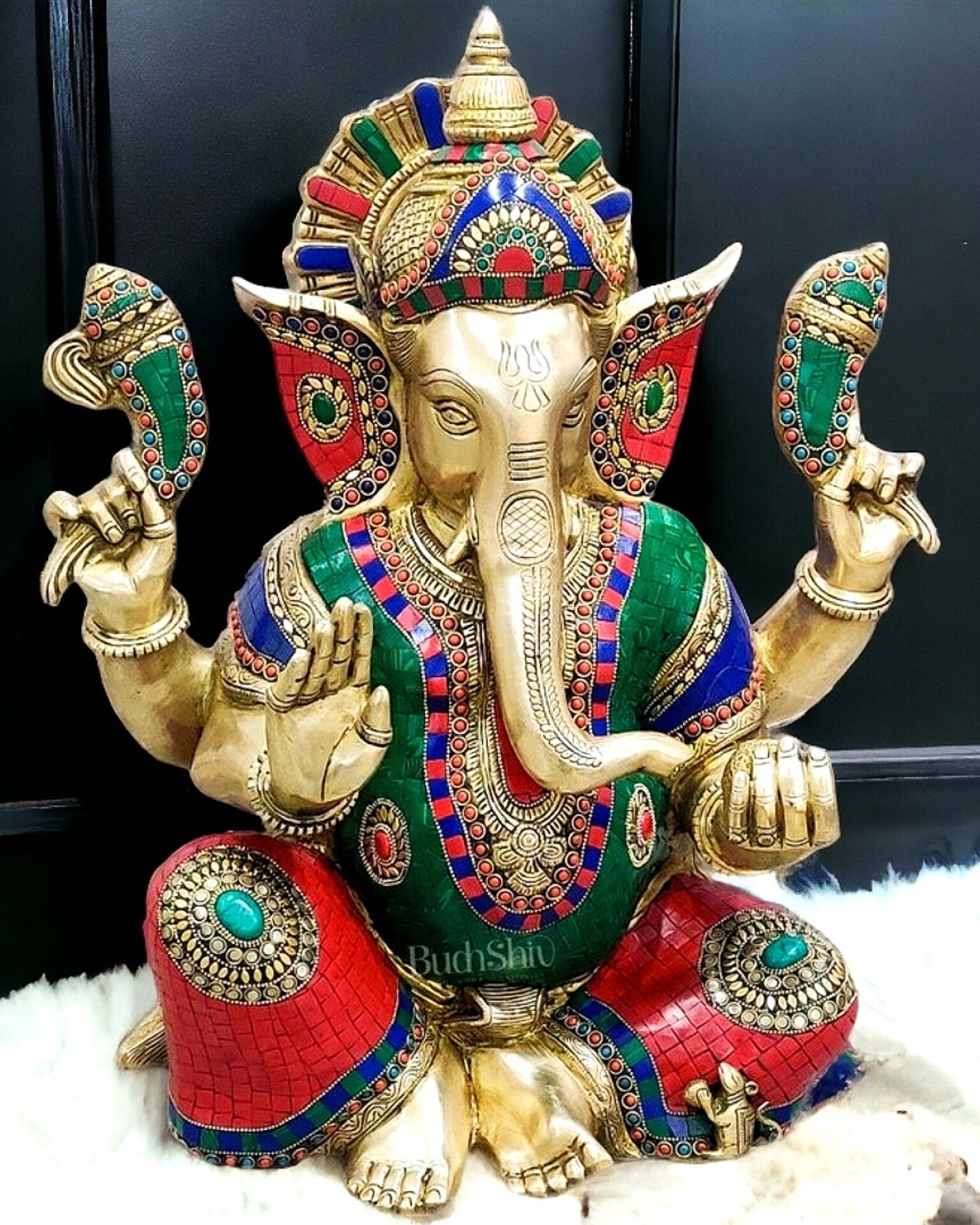 Ganesha Brass Idol with stonework