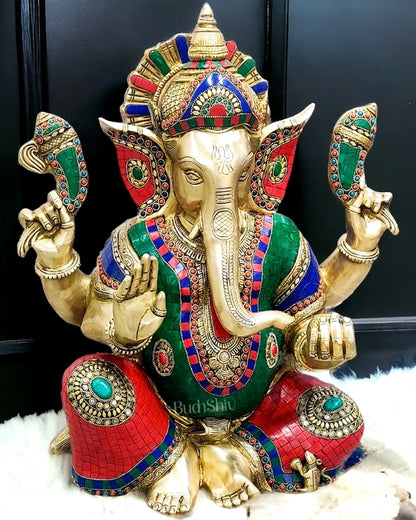 Ganesha Brass Idol with stonework