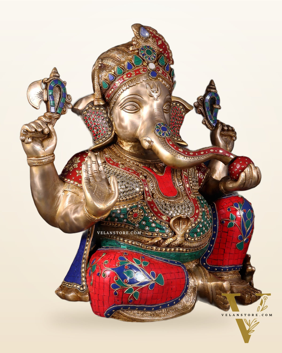 Ganesha Brass large statue 21 inch with stonework