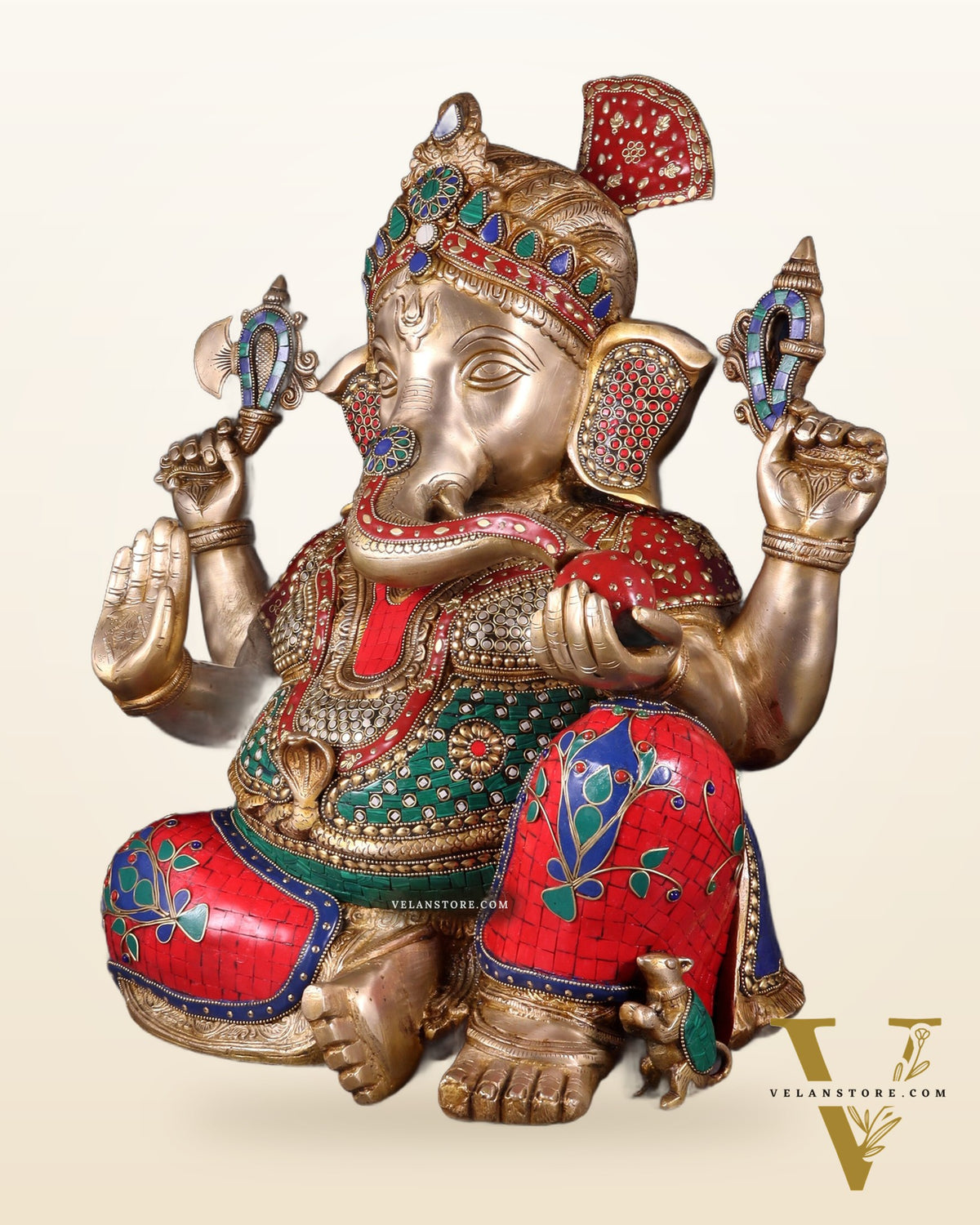 Ganesha Brass large statue 21 inch with stonework