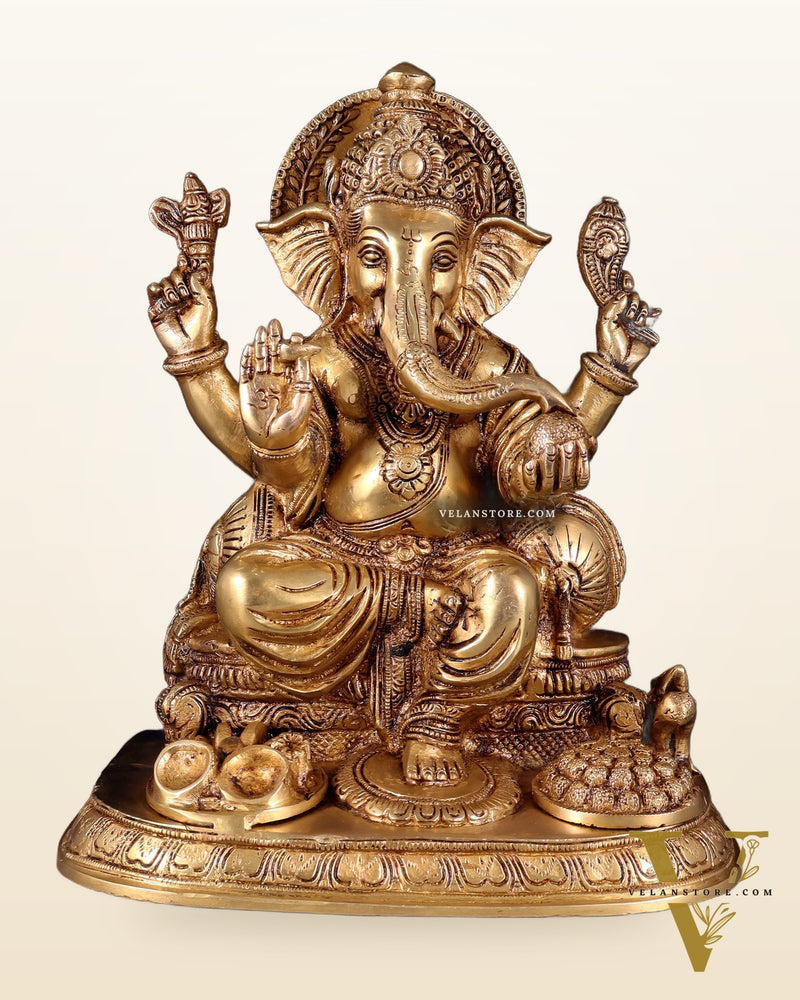 Ganesha Brass statue 13 inch enhanced carvings