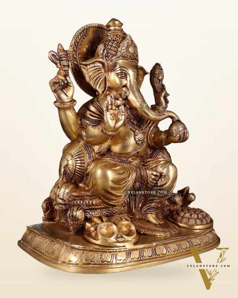 Ganesha Brass statue 13 inch enhanced carvings