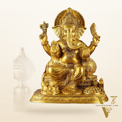 Ganesha Brass statue 13 inch golden tone