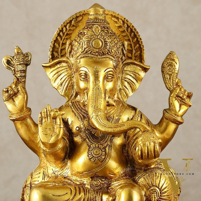 Ganesha Brass statue 13 inch golden tone