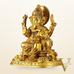 Ganesha Brass statue 13 inch golden tone