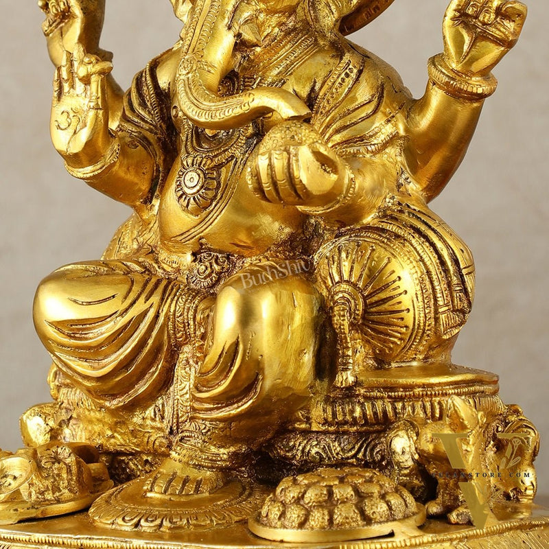 Ganesha Brass statue 13 inch golden tone