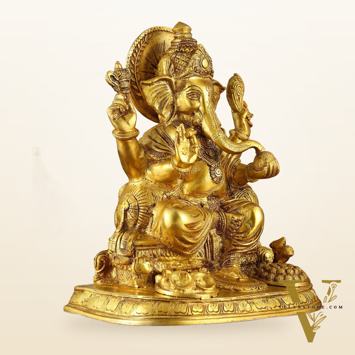 Ganesha Brass statue 13 inch golden tone