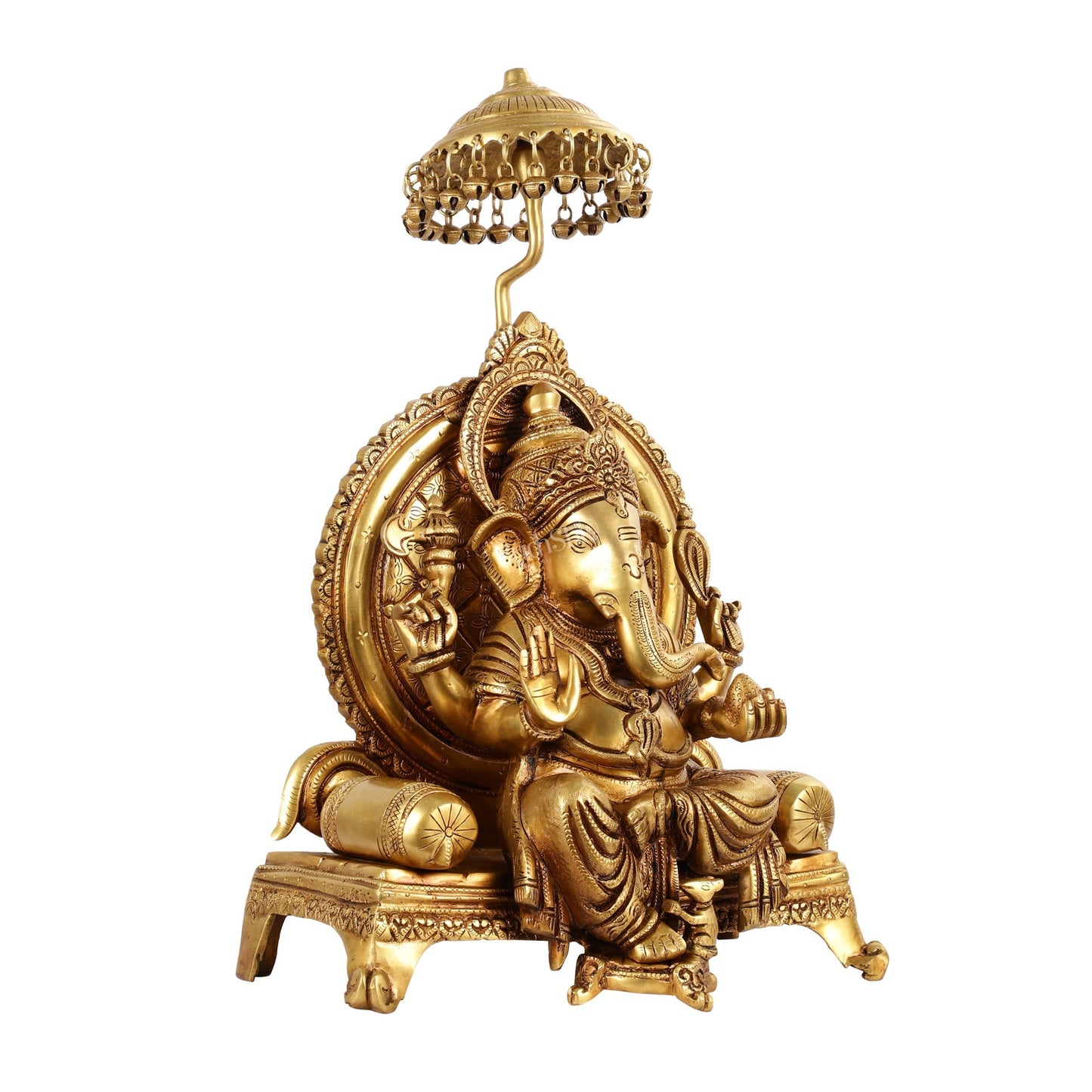 Pure Brass Ganapati Statue - 18 Inches | Ganesha on Royal Throne