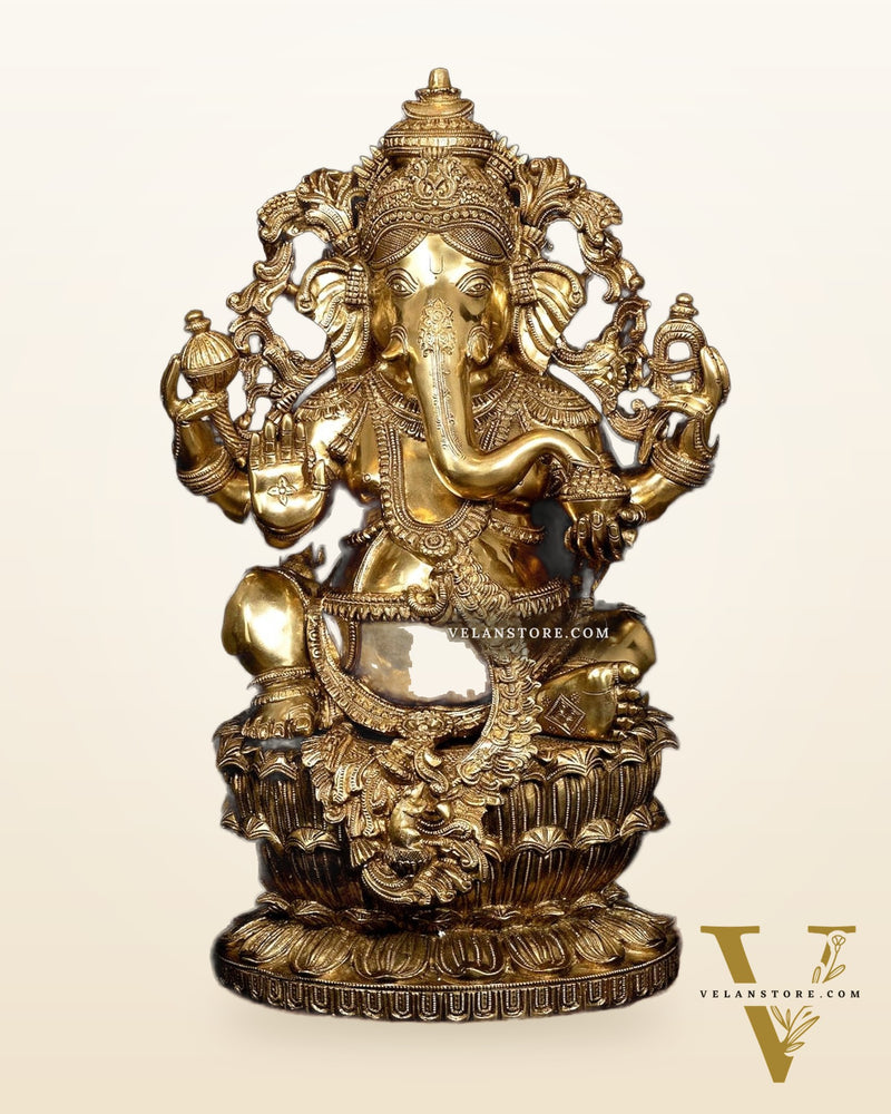 Ganesha Brass Statue - 26 Inch enhanced carvings