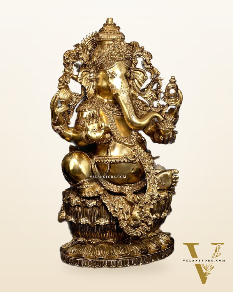 Ganesha Brass Statue - 26 Inch enhanced carvings