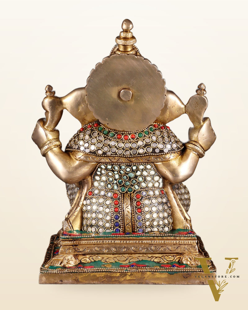 Ganesha Brass statue stonework 9.5 inch