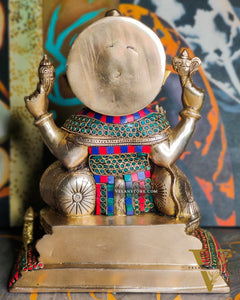 Ganesha Brass statue with stonework 13 inch