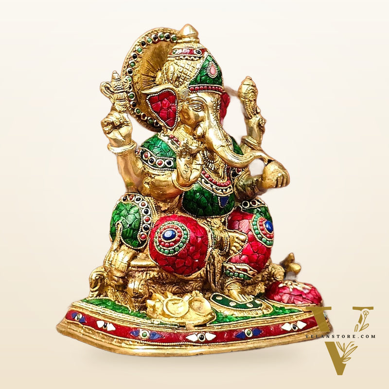 Ganesha Brass statue with stonework 13 inch unique meenakari