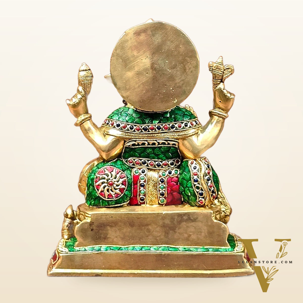 Ganesha Brass statue with stonework 13 inch unique meenakari