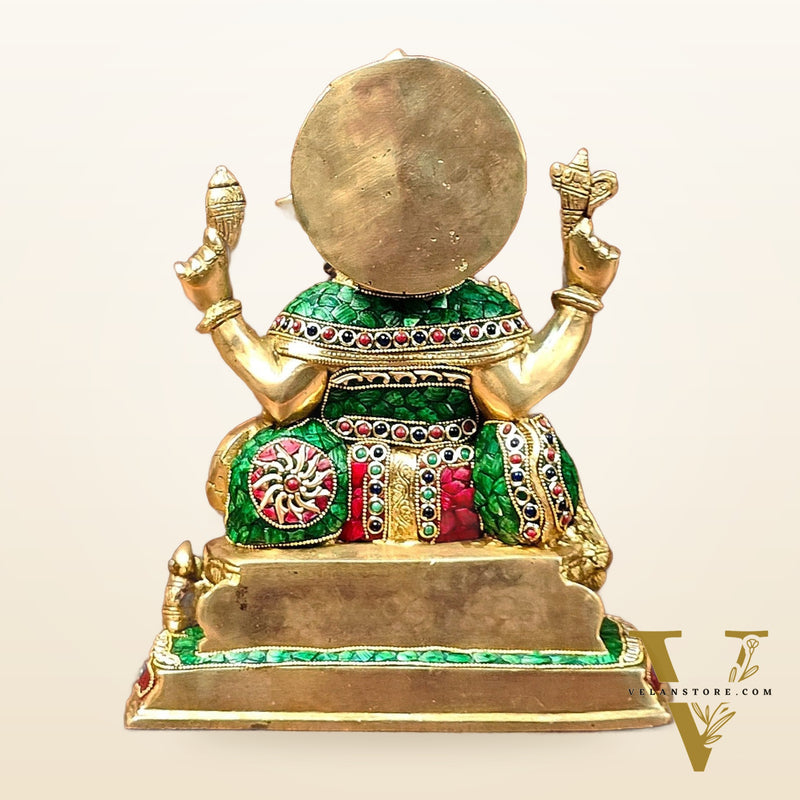 Ganesha Brass statue with stonework 13 inch unique meenakari
