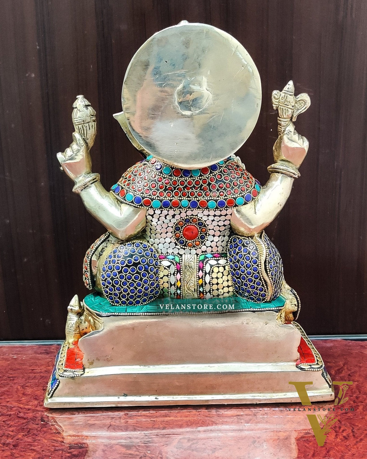 Ganesha Brass statue with stonework 13 inch