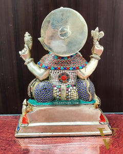 Ganesha Brass statue with stonework 13 inch