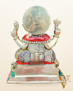 Ganesha Brass statue with stonework 13 inch