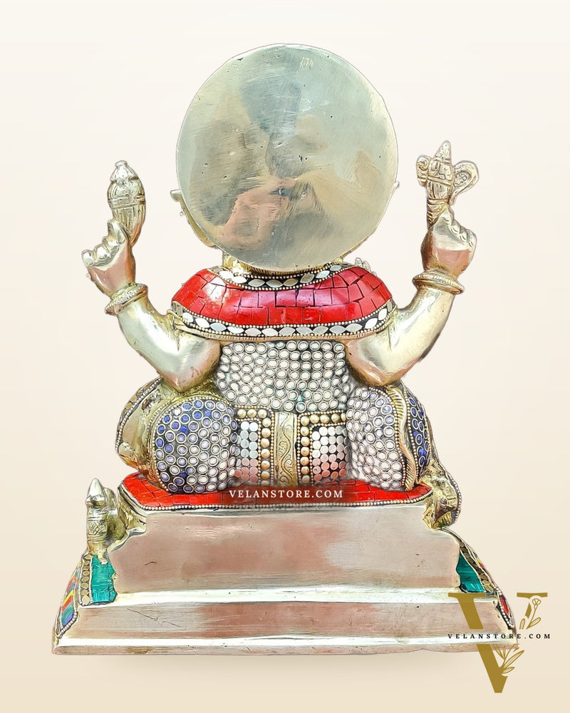 Ganesha Brass statue with stonework 13 inch