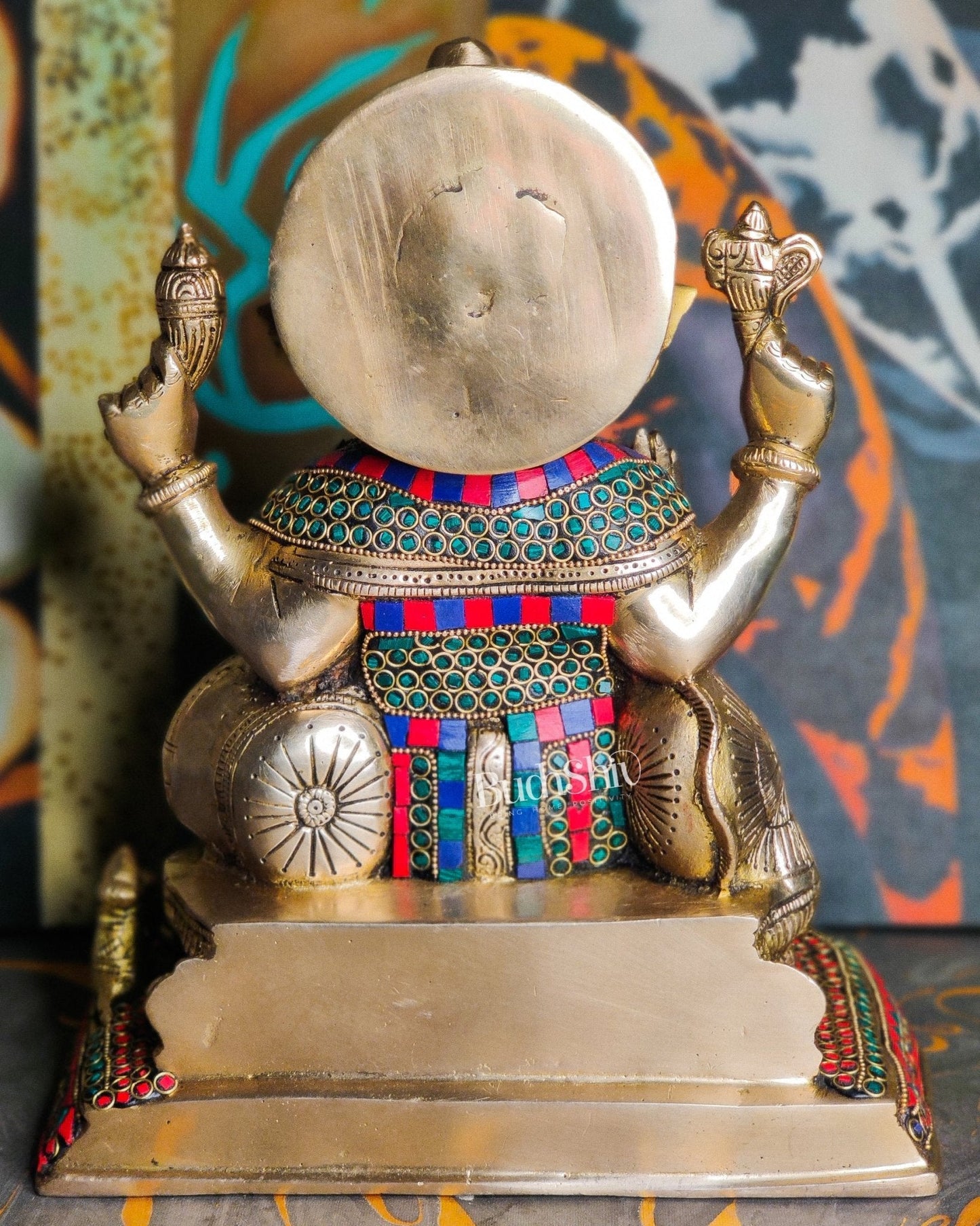 Ganesha Brass statue with stonework 13 inch