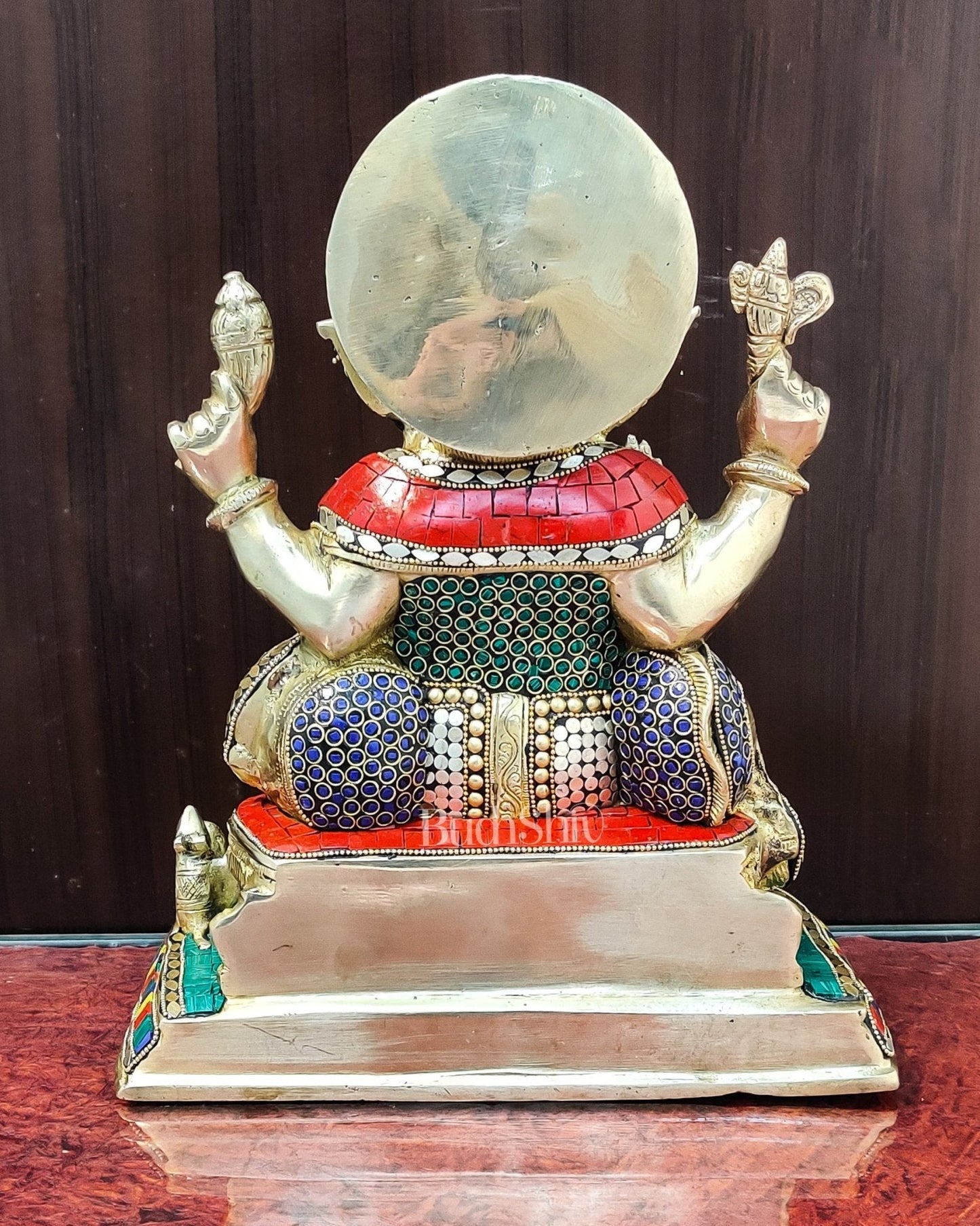 Ganesha Brass statue with stonework 13 inch