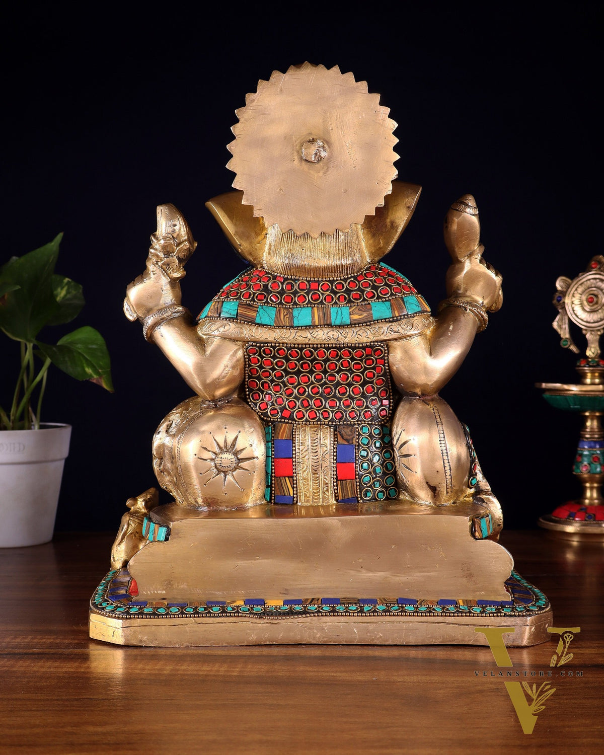 Ganesha brass statue with stonework  13"