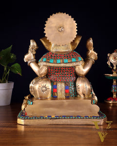 Ganesha brass statue with stonework  13"