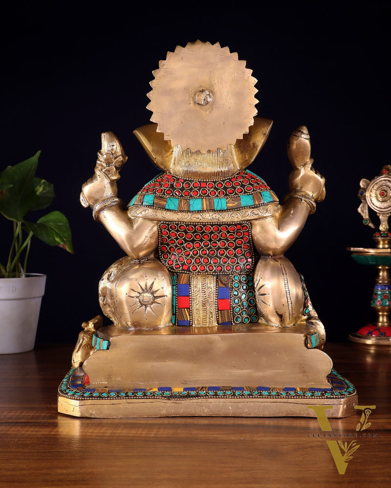Ganesha brass statue with stonework  13"
